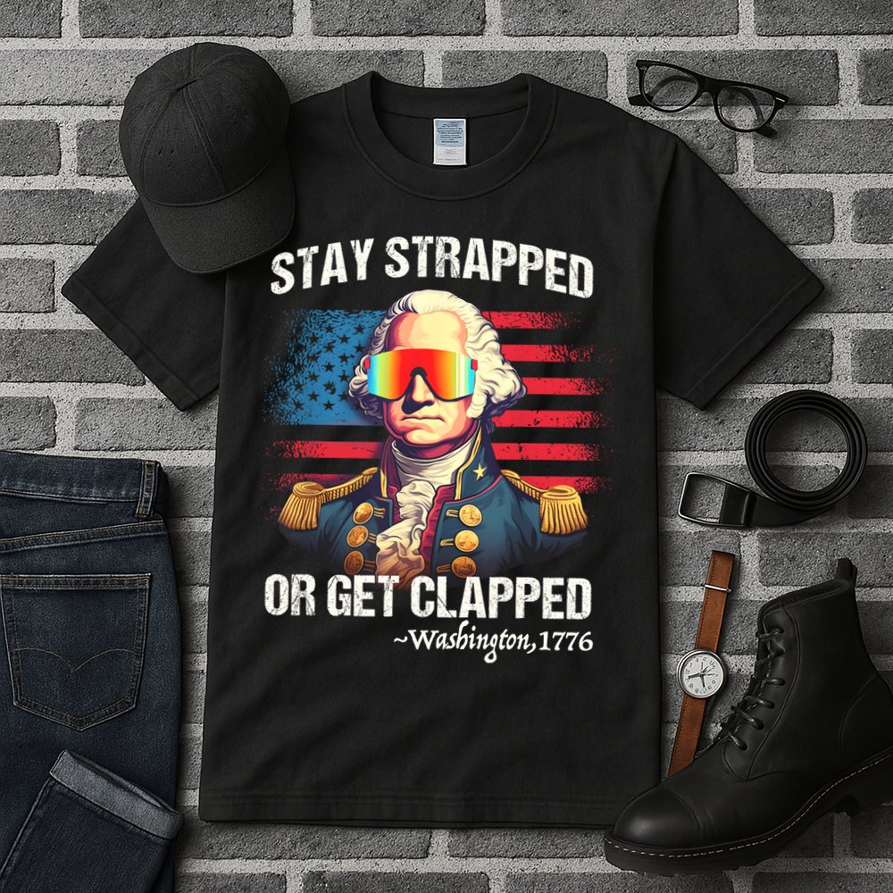 Funny 4th Of July Stay Strapped Get Clapped Washington Tall T-Shirt