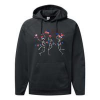 Funny 4th Of July Dancing Skeleton Memorial Day Patriotic Performance Fleece Hoodie