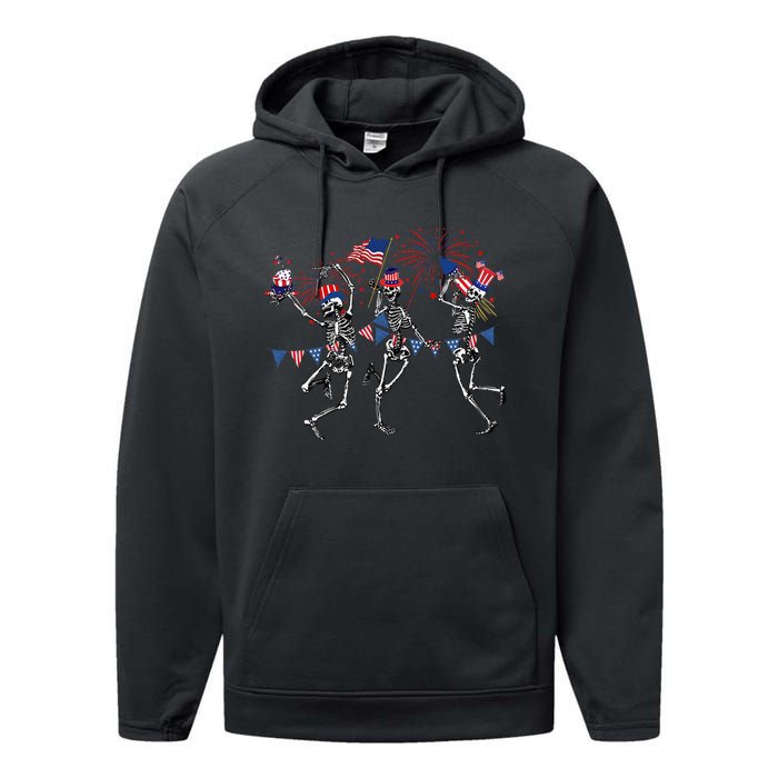 Funny 4th Of July Dancing Skeleton Memorial Day Patriotic Performance Fleece Hoodie