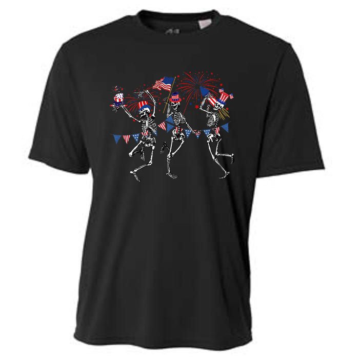 Funny 4th Of July Dancing Skeleton Memorial Day Patriotic Cooling Performance Crew T-Shirt