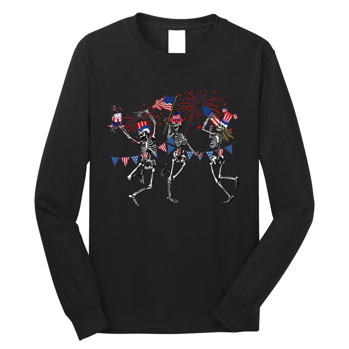 Funny 4th Of July Dancing Skeleton Memorial Day Patriotic Long Sleeve Shirt