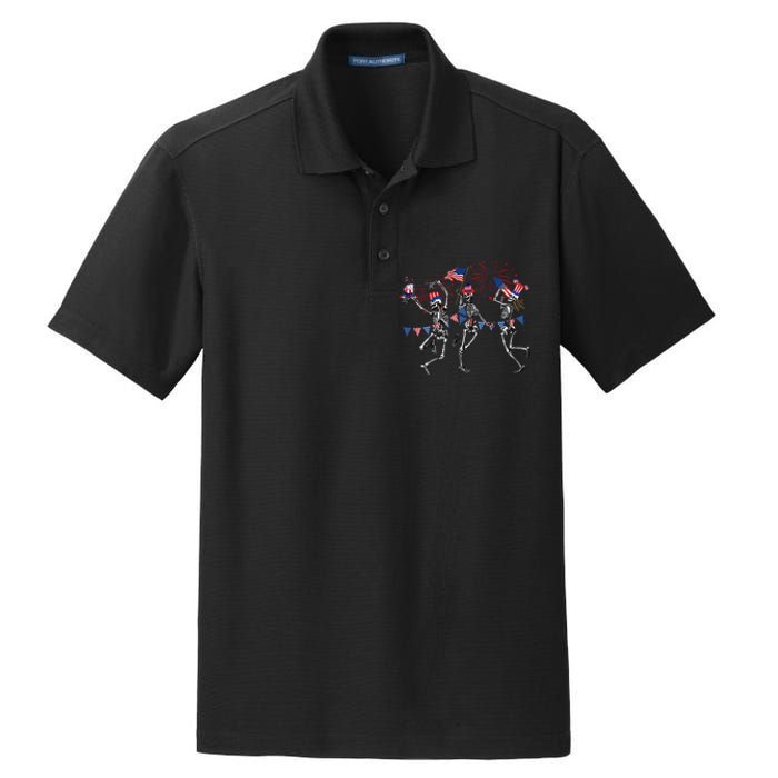 Funny 4th Of July Dancing Skeleton Memorial Day Patriotic Dry Zone Grid Polo