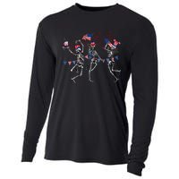 Funny 4th Of July Dancing Skeleton Memorial Day Patriotic Cooling Performance Long Sleeve Crew