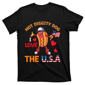 Funny 4th Of July Hot Dog I Love USA Party American Flag T-Shirt