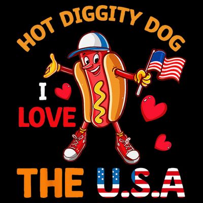 Funny 4th Of July Hot Dog I Love USA Party American Flag T-Shirt