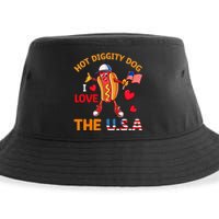 Funny 4th Of July Hot Dog I Love USA Party American Flag Sustainable Bucket Hat