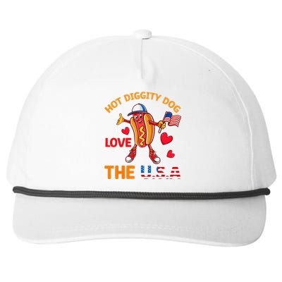 Funny 4th Of July Hot Dog I Love USA Party American Flag Snapback Five-Panel Rope Hat