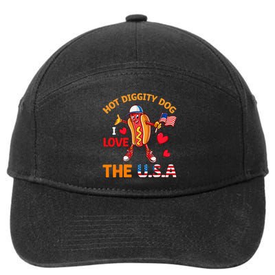 Funny 4th Of July Hot Dog I Love USA Party American Flag 7-Panel Snapback Hat