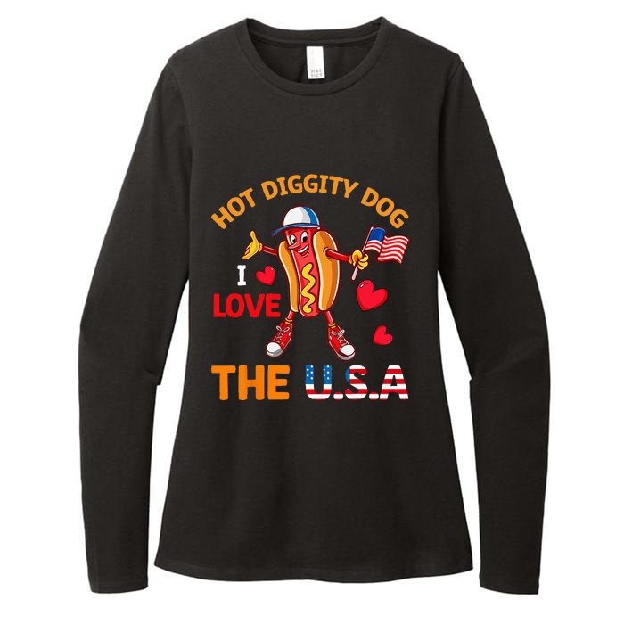 Funny 4th Of July Hot Dog I Love USA Party American Flag Womens CVC Long Sleeve Shirt