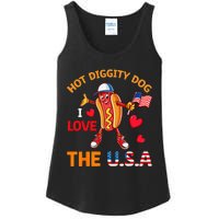 Funny 4th Of July Hot Dog I Love USA Party American Flag Ladies Essential Tank