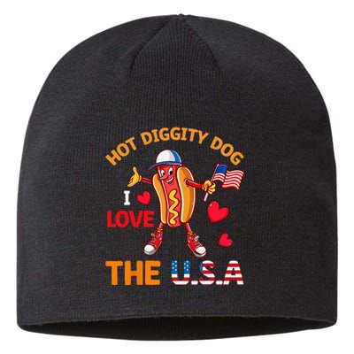 Funny 4th Of July Hot Dog I Love USA Party American Flag Sustainable Beanie