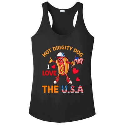 Funny 4th Of July Hot Dog I Love USA Party American Flag Ladies PosiCharge Competitor Racerback Tank