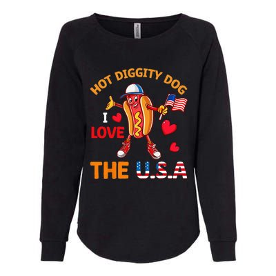 Funny 4th Of July Hot Dog I Love USA Party American Flag Womens California Wash Sweatshirt