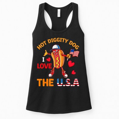 Funny 4th Of July Hot Dog I Love USA Party American Flag Womens Tank Top