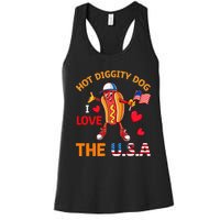 Funny 4th Of July Hot Dog I Love USA Party American Flag Women's Racerback Tank