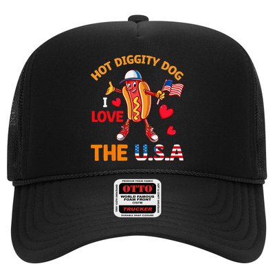 Funny 4th Of July Hot Dog I Love USA Party American Flag Trucker Hat