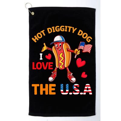 Funny 4th Of July Hot Dog I Love USA Party American Flag Golf Towel