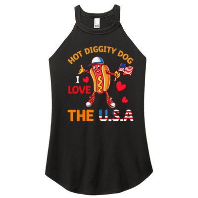 Funny 4th Of July Hot Dog I Love USA Party American Flag Women's Perfect Tri Rocker Tank