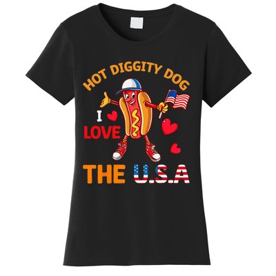 Funny 4th Of July Hot Dog I Love USA Party American Flag Women's T-Shirt