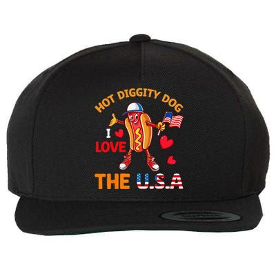 Funny 4th Of July Hot Dog I Love USA Party American Flag Wool Snapback Cap