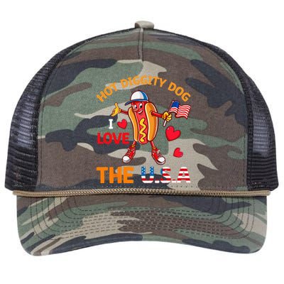 Funny 4th Of July Hot Dog I Love USA Party American Flag Retro Rope Trucker Hat Cap