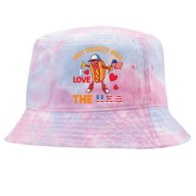 Funny 4th Of July Hot Dog I Love USA Party American Flag Tie-Dyed Bucket Hat