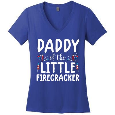 Funny 4th Of July Funny Gift Tee Daddy Little Firecracker Gift Women's V-Neck T-Shirt