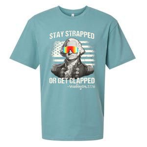 Funny 4th Of July Stay Strapped Get Clapped Washington Sueded Cloud Jersey T-Shirt