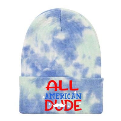 Funny 4th Of July Im An All American Dude Mustache Patriotic Cool Gift Tie Dye 12in Knit Beanie