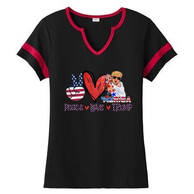 Funny 4th Of July Peace Love Trump Merica Usa Flag Patriotic Gift Ladies Halftime Notch Neck Tee