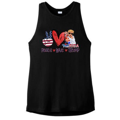 Funny 4th Of July Peace Love Trump Merica Usa Flag Patriotic Gift Ladies PosiCharge Tri-Blend Wicking Tank