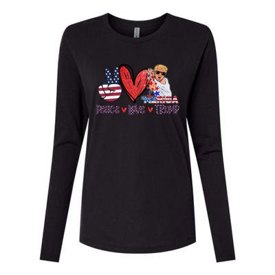 Funny 4th Of July Peace Love Trump Merica Usa Flag Patriotic Gift Womens Cotton Relaxed Long Sleeve T-Shirt