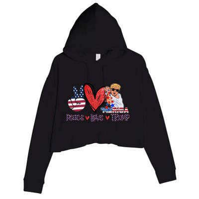 Funny 4th Of July Peace Love Trump Merica Usa Flag Patriotic Gift Crop Fleece Hoodie