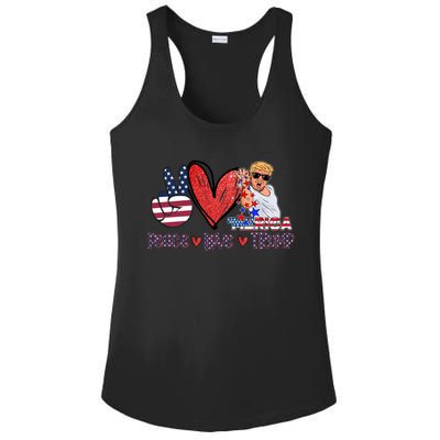 Funny 4th Of July Peace Love Trump Merica Usa Flag Patriotic Gift Ladies PosiCharge Competitor Racerback Tank