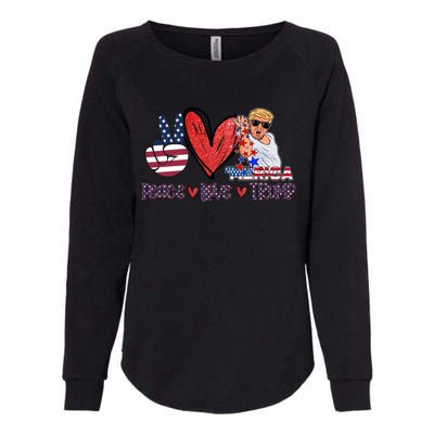 Funny 4th Of July Peace Love Trump Merica Usa Flag Patriotic Gift Womens California Wash Sweatshirt