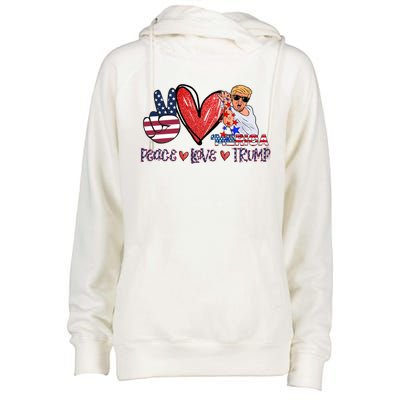 Funny 4th Of July Peace Love Trump Merica Usa Flag Patriotic Gift Womens Funnel Neck Pullover Hood