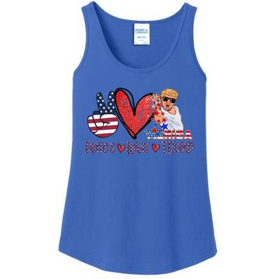 Funny 4th Of July Peace Love Trump Merica Usa Flag Patriotic Gift Ladies Essential Tank