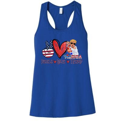 Funny 4th Of July Peace Love Trump Merica Usa Flag Patriotic Gift Women's Racerback Tank