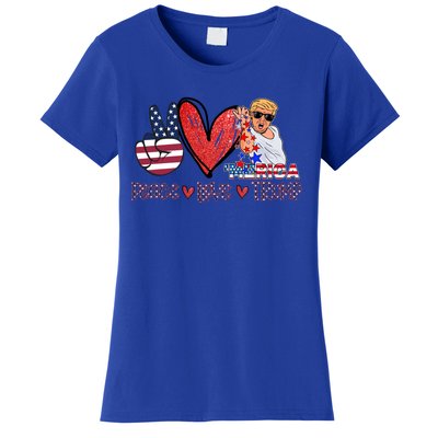 Funny 4th Of July Peace Love Trump Merica Usa Flag Patriotic Gift Women's T-Shirt