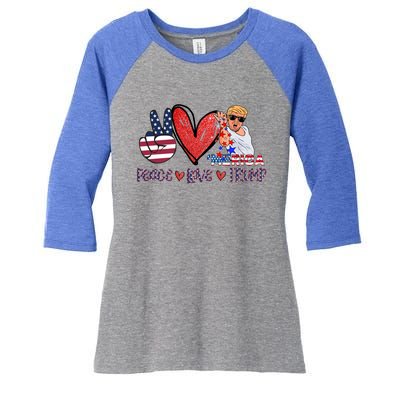 Funny 4th Of July Peace Love Trump Merica Usa Flag Patriotic Gift Women's Tri-Blend 3/4-Sleeve Raglan Shirt