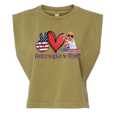 Funny 4th Of July Peace Love Trump Merica Usa Flag Patriotic Gift Garment-Dyed Women's Muscle Tee