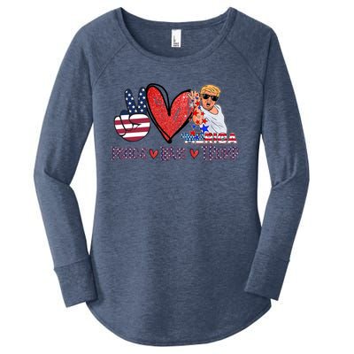 Funny 4th Of July Peace Love Trump Merica Usa Flag Patriotic Gift Women's Perfect Tri Tunic Long Sleeve Shirt