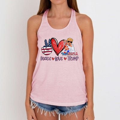 Funny 4th Of July Peace Love Trump Merica Usa Flag Patriotic Gift Women's Knotted Racerback Tank