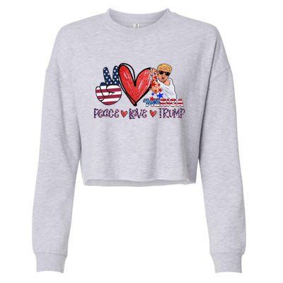 Funny 4th Of July Peace Love Trump Merica Usa Flag Patriotic Gift Cropped Pullover Crew