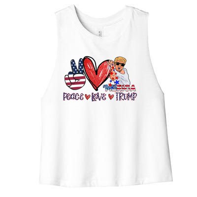 Funny 4th Of July Peace Love Trump Merica Usa Flag Patriotic Gift Women's Racerback Cropped Tank