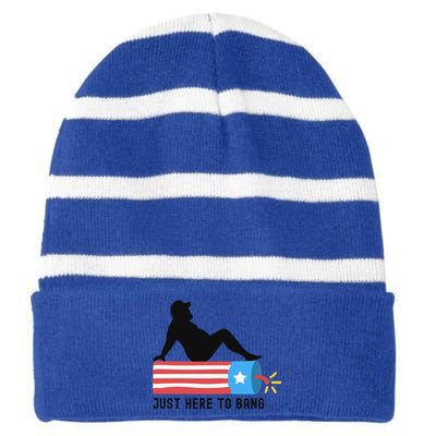 Funny 4th Of July Fathers Day USA Flag Im Just Here To Bang Striped Beanie with Solid Band