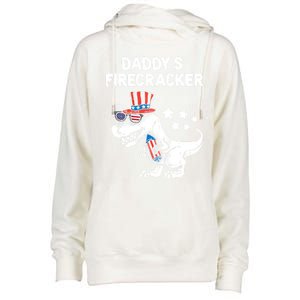 Funny 4th Of July T Rex Funny Daddys Firecracker Gift Womens Funnel Neck Pullover Hood