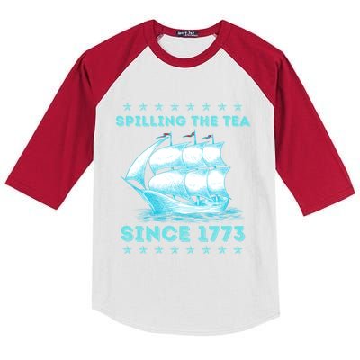 Fun 4th Of July Spilling The Tea Since 1773 History Teacher Gift Kids Colorblock Raglan Jersey