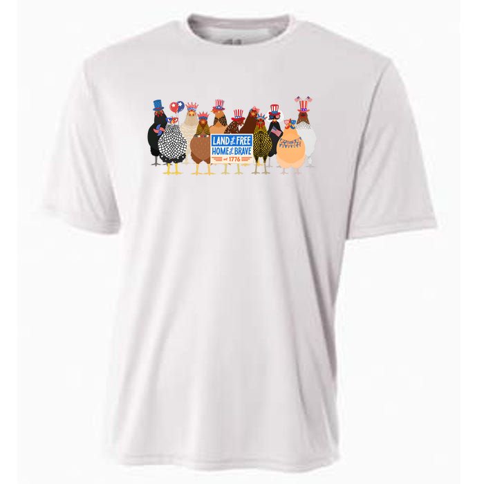 Funny 4th Of July Chicken Land Of Free Independence Day Cooling Performance Crew T-Shirt