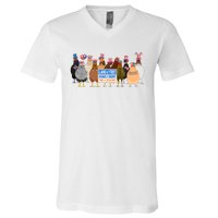 Funny 4th Of July Chicken Land Of Free Independence Day V-Neck T-Shirt